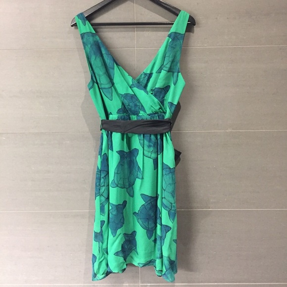 Green Tortoise Print Cocktail Dress - Picture 3 of 3